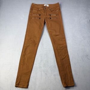 Paige Edgemont Jeans Women's Size 24 Zippers Moto Skinny Jeans brown mid rise.